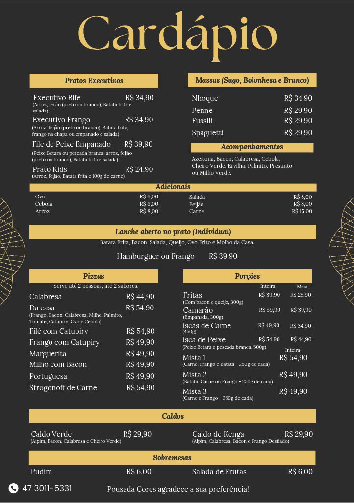 Cardápio completo